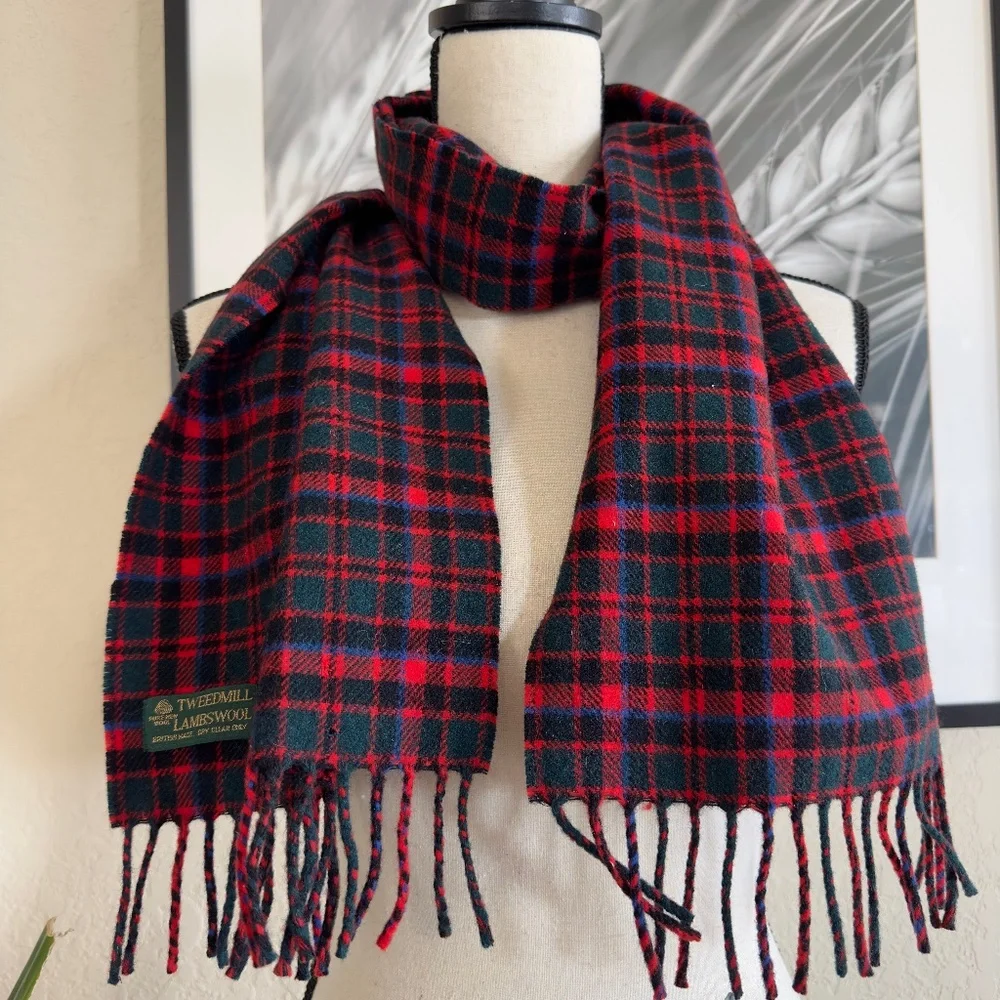 TWEEDMILL Lambswool Plaid Fringe Scarf